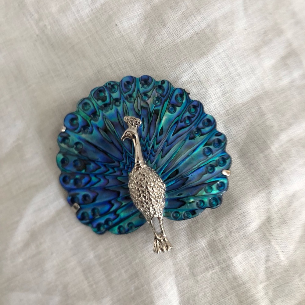 Stunning Vtg Abalone Shell Peacock Brooch - Picture 2 of 8